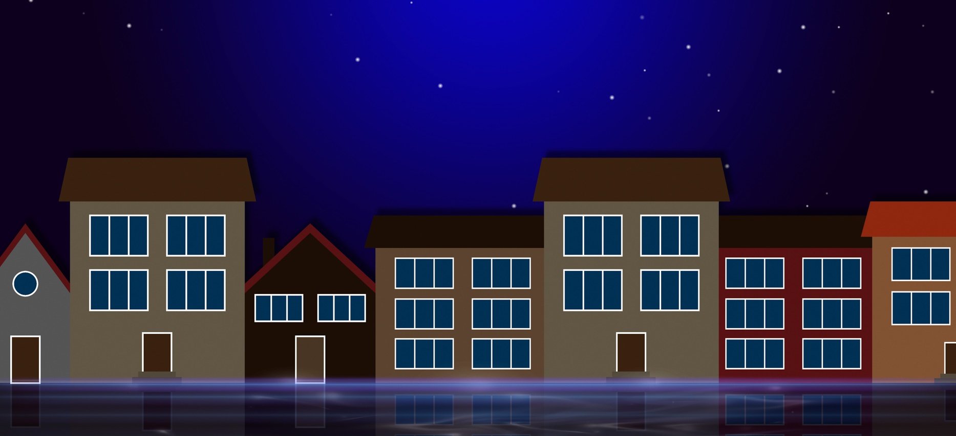 row of houses in the moonlight
